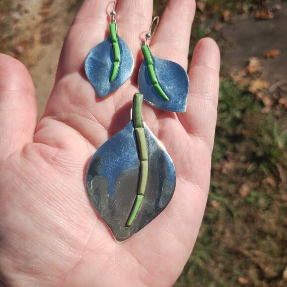 Jay King DTR 925 Sterling Silver green turquoise inlay earrings pendant - Picture 4 of 10